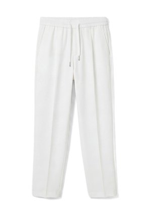 Pantaloni bianchi a gamba dritta con vita elasticizzata e coulisse, con tasche laterali e un design pulito e minimalista.