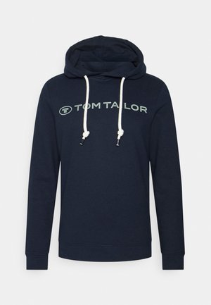 Marineblaue Kapuzenpullover mit Kordelzügen, mit dem "TOM TAILOR"-Logo in Hellgrün, aus weicher Stoffqualität, mit gerippten Bündchen und Saum.