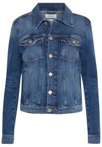 Denimjacka i mörkblått med långa ärmar, knappstängning framtill, två bröstfickor och silverknappar. Har klassisk krage och sömdetaljer.