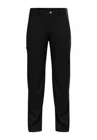 Schwarze Outdoor-Hosen aus strapazierfähigem Stoff, mit geradem Schnitt, Fronttaschen und mit Reißverschluss versehenen Beinöffnungen zur Belüftung.