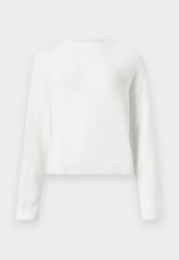 Witte lange mouwen fuzzy crewneck trui met een iets cropped pasvorm en textuurstof.