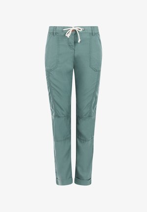 Lichtgroene casual broek van katoen, met een tailleband met trekkoortje, zijzakken en stikseldetails langs de pijpen.