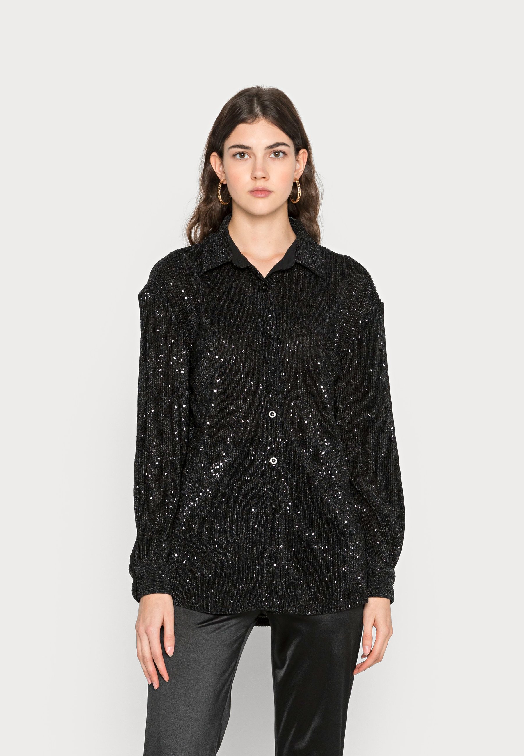 Nly By Nelly Bling Me Sequin Button Down Blouse Black Zalando Co Uk