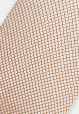 Résille beige avec un motif en grille, comportant de petits carrés entrelacés. Le matériau est flexible et a une surface texturée.