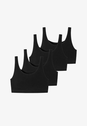 Bralette in cotone nero, confezione da quattro, con scollo a barchetta, spalline larghe e texture morbida, dal design semplice e senza cuciture.
