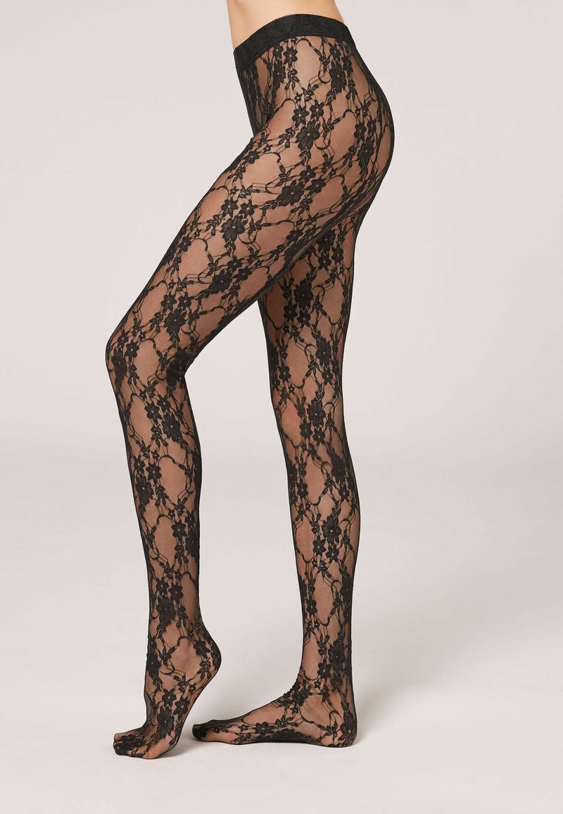 Calzedonia FLOREAL PATTERN - Strømpebukser - schwarz c pizzo nero