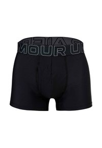 Black boxer briefs made from a soft fabric, featuring a wide elastic waistband with "AMOUR" printed in gray, and a form-fitting design.
