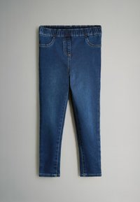 Denim legíny s elastickým pasem, tmavě modré barvy, slim-fit střih, s falešnými předními kapsami a stehy.