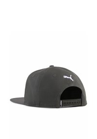 Dark gray cap with a flat brim and adjustable snapback closure. Features a white Puma logo on the back. Soft fabric texture.