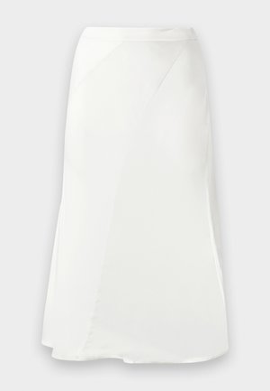 Weißer A-Linien-Rock mit dezenten Nahtdetails und glatter Textur, präsentiert auf einem schlichten hellgrauen Hintergrund.