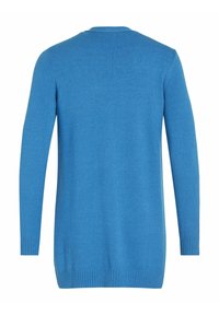Langarm-Pullover in lebhaftem Blau, mit einem schlichten Rundhalsausschnitt und gerippten Bündchen und Saum, aus weichem, glattem Material gefertigt.