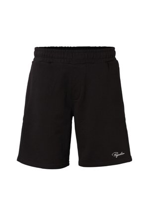 Sorte casual shorts med elastisk talje og lille hvidt "Pegador" script-logo på det nederste venstre ben.