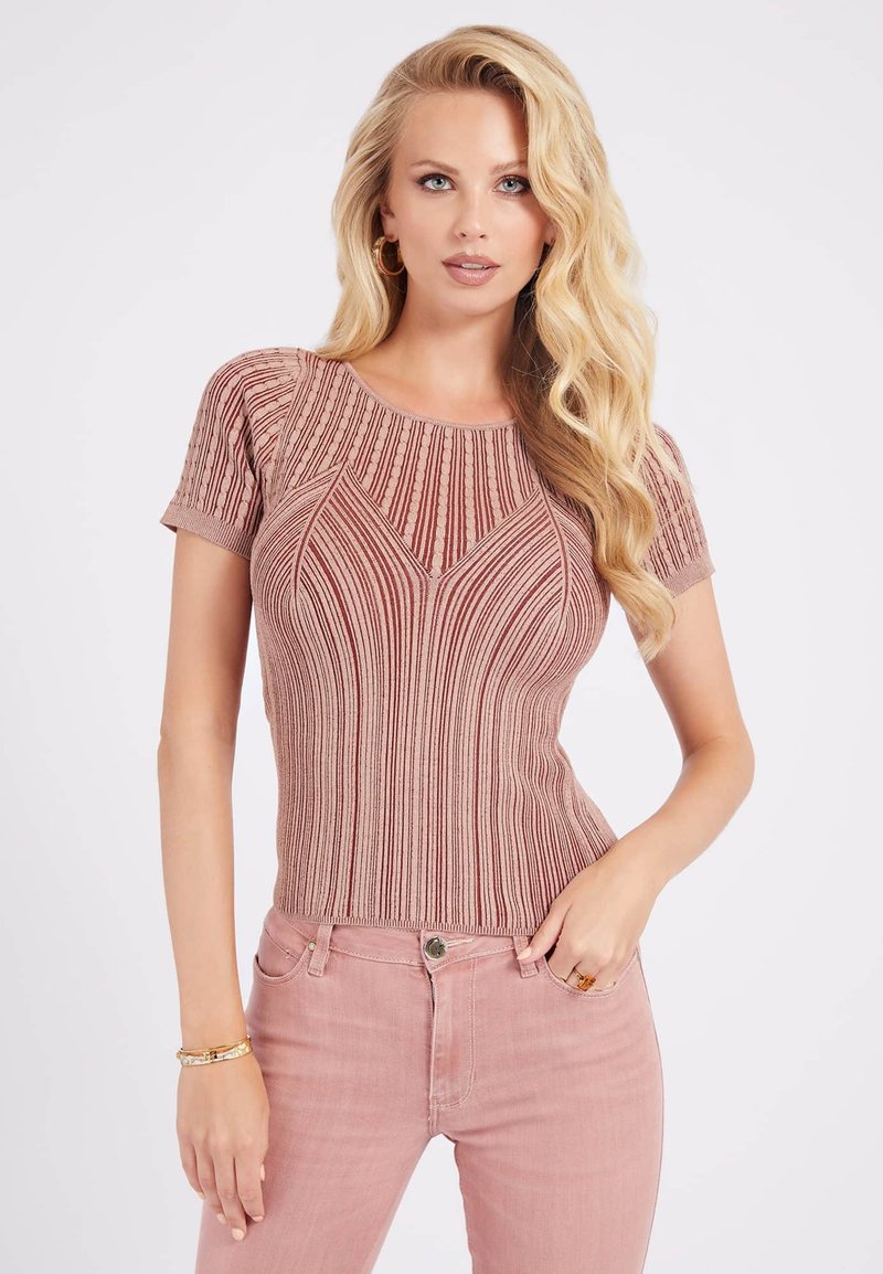 Damen T-Shirts | Guess T-Shirt print pink/beige - IQ33100 Damen T-Shirts | Guess T-Shirt print pink/beige - IQ33100