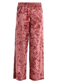 Samt-Culotte-Hosen in einem sanften Rosaton, mit einem weiten Bein-Design und einem elastischen Taillenbund für hohen Tragekomfort und Bequemlichkeit.