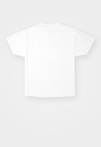 Weißes Baumwoll-T-Shirt mit lockerer Passform, kurzen Ärmeln und Rundhalsausschnitt. Glatte Textur, keine sichtbaren Muster oder Designs.