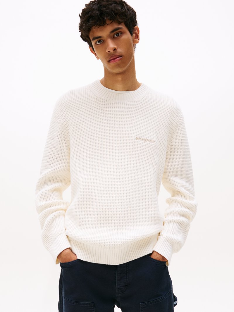 Tommy Jeans SCRIPT CHUNKY - Strickpullover - ancient white
