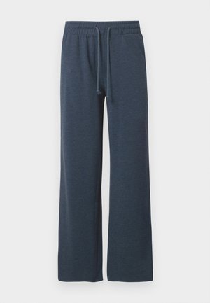 Dunkelblaue Sweatpants mit weitem Bein aus weichem, atmungsaktivem Stoff. Verfügt über einen elastischen Bund mit Kordelzug für anpassbare Passform.