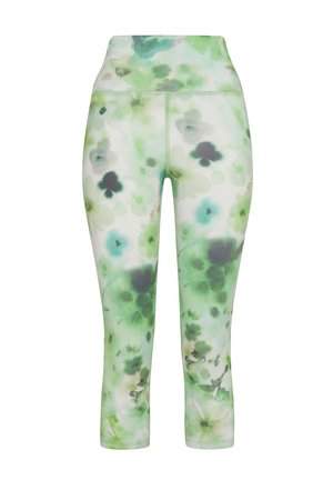Blumenmuster Capri-Leggings in Grüntönen, mit hohem Bund und einem glatten, dehnbaren Stoff.
