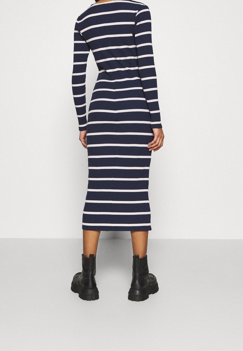 monki ribbed dress Monki rib knit bodycon midi dress in blue