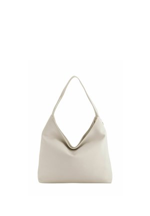 Sac à bandoulière en cuir souple beige avec une seule sangle et un design minimaliste légèrement relâché.