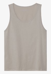 Lys beige ærmeløs tanktop lavet af blødt stof, med en rund halsudskæring og rene kanter uden synlige mønstre eller accenter.