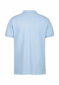 Korte mouw polo-shirt van lichtblauwe katoen, met een klassieke kraag, strakke lijnen en een zachte textuur zonder zichtbare patronen.