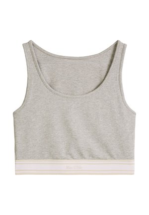 Top corto senza maniche grigio chiaro con scollo a giro e fascia elastica bianca con marchio discreto "Marc O'Polo".