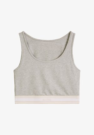 Top corto senza maniche grigio chiaro con scollo a giro e fascia elastica bianca con marchio discreto "Marc O'Polo".