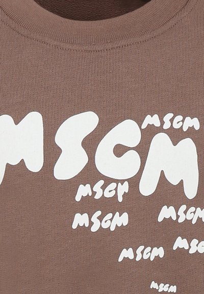 Felpa in cotone marrone con un design grafico che presenta le lettere "MSGM" in diverse dimensioni e di colore bianco sulla parte anteriore.