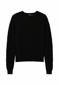 Maglione nero a maglia con collo rotondo, motivo testurizzato sulle maniche e polsini a coste. Design cropped con vestibilità rilassata.