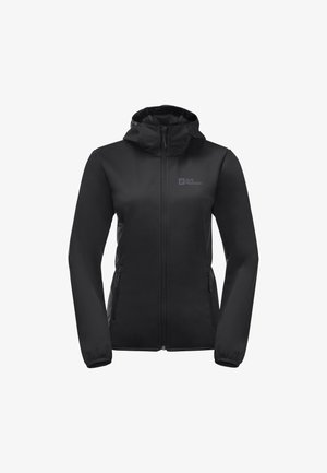 Must melange softshell jakk, kus on kapuuts, lukuga sulgemine ja kaks külgtaskut. Rinnas on logo ja mugavuse tagamiseks elastsed mansetid.