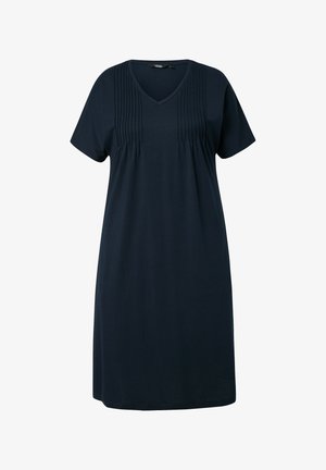 Ulla Popken, SHORT SLEEVE V-NECK JERSEY DRESS - Jerseyjurk - marine