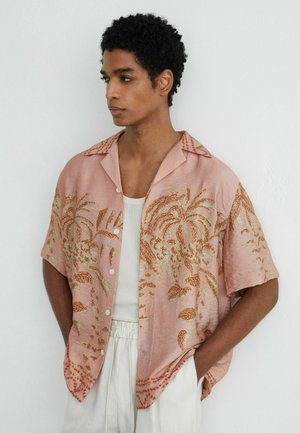 Reiss, REGULAR FIT - CAMINO PALM-PRINT CUBAN-COLLAR SHIRT . - Camisa - pink