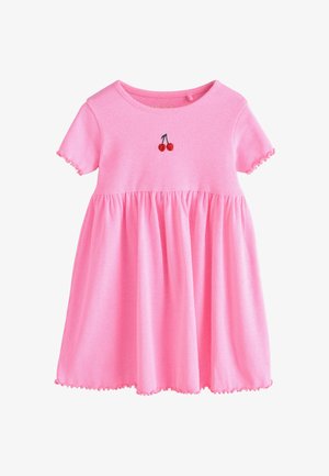 Next, REGULAR FIT - SHORT SLEEVE EMBROIDERED RIBBED DRESS . - Vestido informal - pink cherry