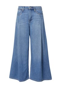 Brede spijkerbroeken in lichtblauwe denim met een hoge taille, voorzien van een klassieke knoopsluiting, vijf zakken en subtiele vervaging.