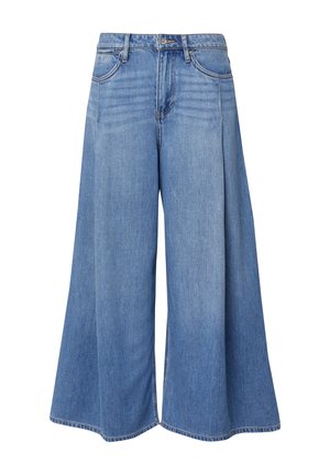 Brede spijkerbroeken in lichtblauwe denim met een hoge taille, voorzien van een klassieke knoopsluiting, vijf zakken en subtiele vervaging.