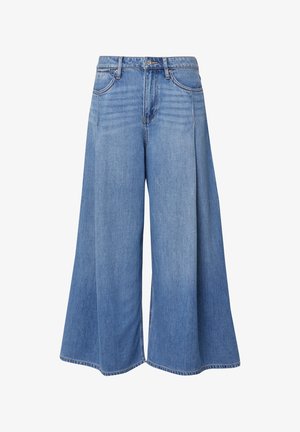 Wide-leg jeans in light blue denim with a high waist, featuring a classic button closure, five pockets, and subtle fading.