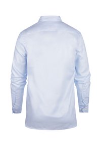 Lichtblauw langemouwen shirt, gemaakt van een gladde stof, met een button-down kraag en knopen bij de manchetten, met een eenvoudig, strak ontwerp.