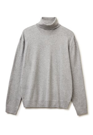 Maglione girocollo grigio realizzato in morbido tessuto a maglia, caratterizzato da una vestibilità rilassata, maniche lunghe e colletto e polsini a coste.
