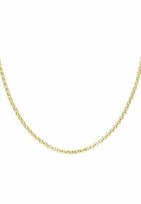 Collier en chaîne en or avec des maillons ronds, texture lisse, surface uniforme et finition jaune constante. Conçu pour un port quotidien.