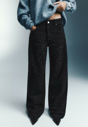 PULL&BEAR, STRAIGHT-LEG WITH RHINESTONES - BAGGY JEANS - Coupe large - black denim