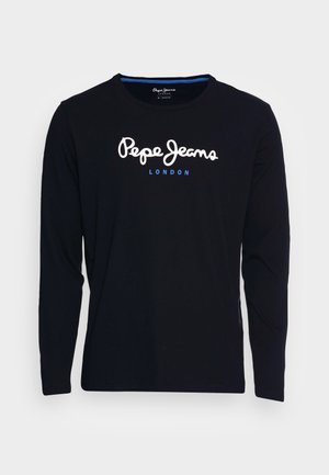 Tricou cu mânecă lungă, de culoare neagră, realizat din material din bumbac, având un text de logo alb și albastru "Pepe Jeans London" centrat pe piept.