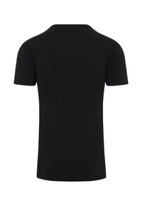 Zwart T-shirt met korte mouwen, gemaakt van gladde katoenstof, met een klassieke pasvorm en een ronde hals. Geen graphics of patronen zichtbaar.