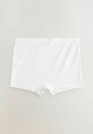 Vita bomullsshorts med en bekväm passform, elastisk midja med diskret branding, slät textur och utan ytterligare mönster eller dekorationer.