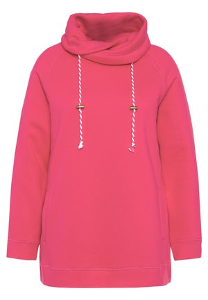 Felpa rosa con cappuccio e collo a scialle, con coulisse decorative e tasche laterali. Realizzata in un morbido tessuto testurizzato.