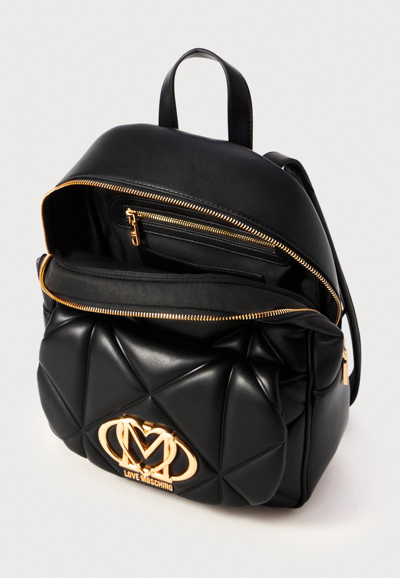 Moschino black embossed backpack with zipper & pocket to front of bag Love Moschino Embossed Logo Black Backpack main image 4