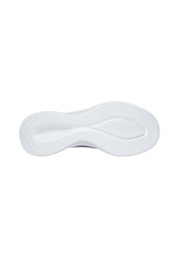 Semelle de chaussure en caoutchouc blanc texturé, présentant un motif ondulé et des rainures pour la traction. Design lisse avec une légère courbe dans la zone de l'arche.