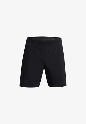 Czarne spodenki sportowe wykonane z lekkiego, przewiewnego materiału. Posiadają elastyczny pas i gładką fakturę z minimalnymi detalami.