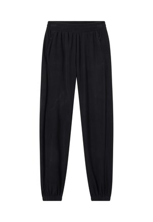 Pantaloni jogger neri con cintura elastica, due tasche laterali e polsini affusolati. Realizzati in materiale morbido e leggero.