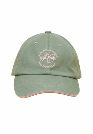 Grøn baseballcap med pink broderet "Joules Clothing Country Club Est. 1989" logo foran og pink kant på skyggen.